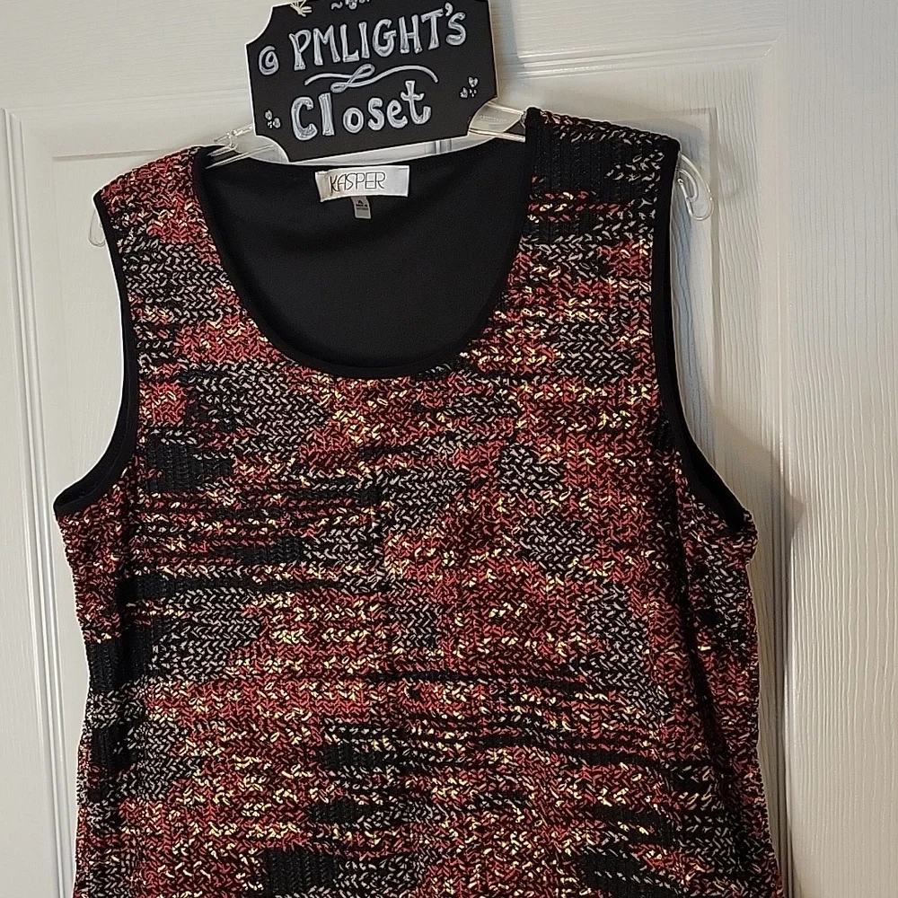 Kasper Blouse Sleeveless XL Black Red Gold Tan